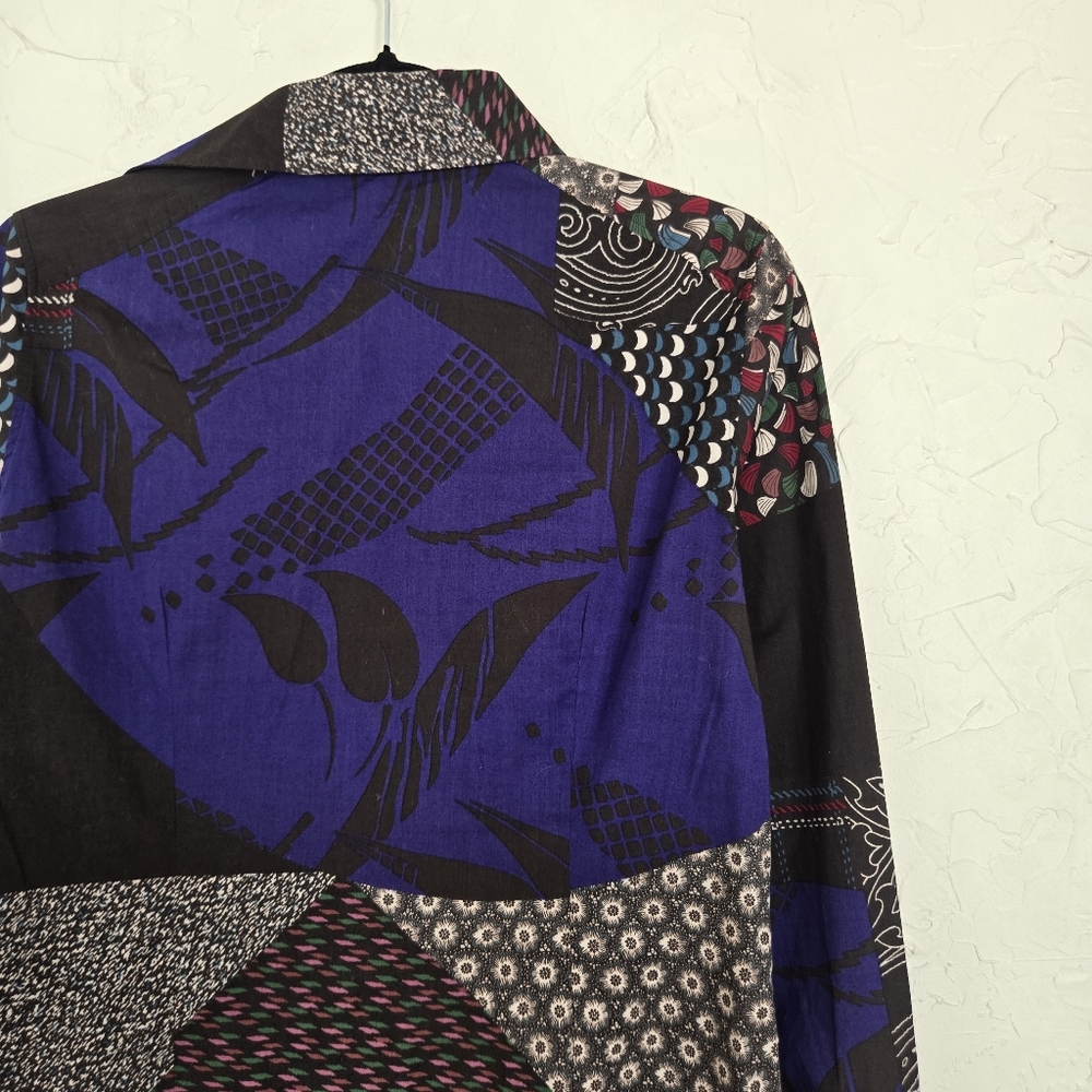Etro Patterned Indigo Black Patchwork Button Up T… - image 5